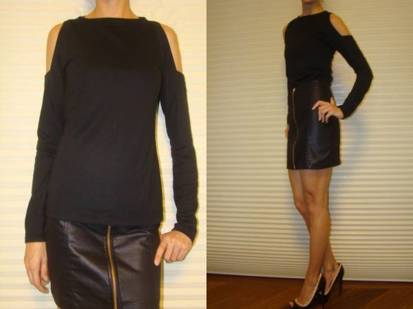 HM1218.1 - Blusa de Malhão Preta com Ombros Nus TAM P