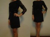 HM1206.1 Vestido Reto Preto, Mangas de Renda e Metais TAM P