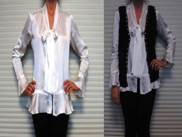 HM1220 Camisa com gola-laçarote Offwhite TAM P