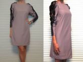 HM1206.4 - Vestido Reto Nude, Mangas Renda e Metais TAM P